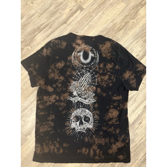 True Religion T Shirt Mens XL Black Tie Dye Budha World Tour Graphic Tee Skull - Picture 2 of 7